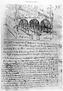 Estudios para establos, Folio 39r, del Manuscrito de París B 2173, 1487-90 de Leonardo da Vinci